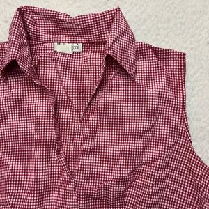 Maria Gabrielle Top Womens Medium Red Gingham Sleeveless V-Neck Blouse
